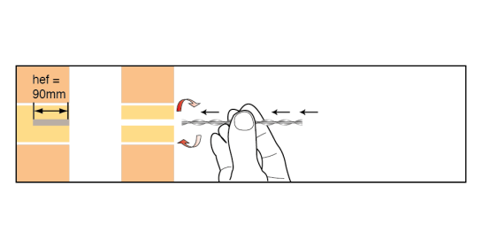 7. Insert the 8mm helical tie into the far leaf by rotating the fixing into the grout.